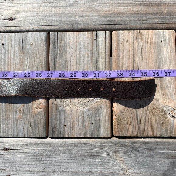 Vintage Y2K Distressed Brown Leather Brass Silver Eagle Buckle Waist Belt - Picture 13 of 16